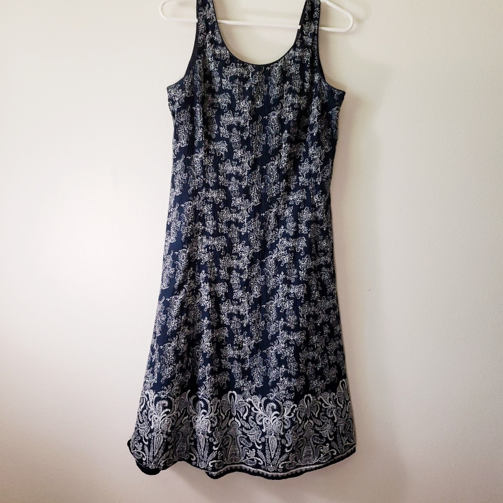 Liz Claiborne floral cotton navy dress 8